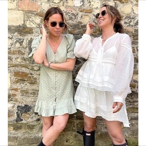 Labelrail x‎ Collyer Twins sheer mini dress with tiered skirt White